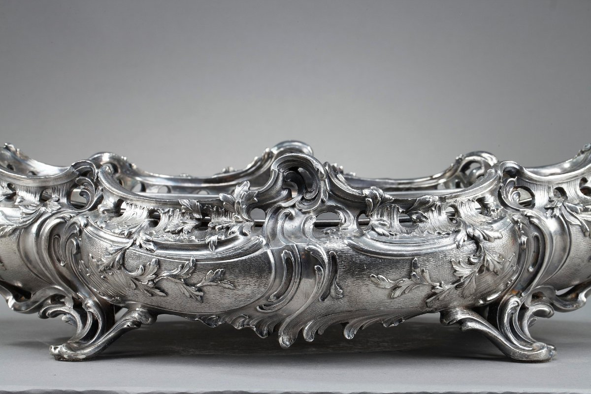 Large Silver-plated Bronze Planter In The Louis XV Style, 19th Century-photo-3