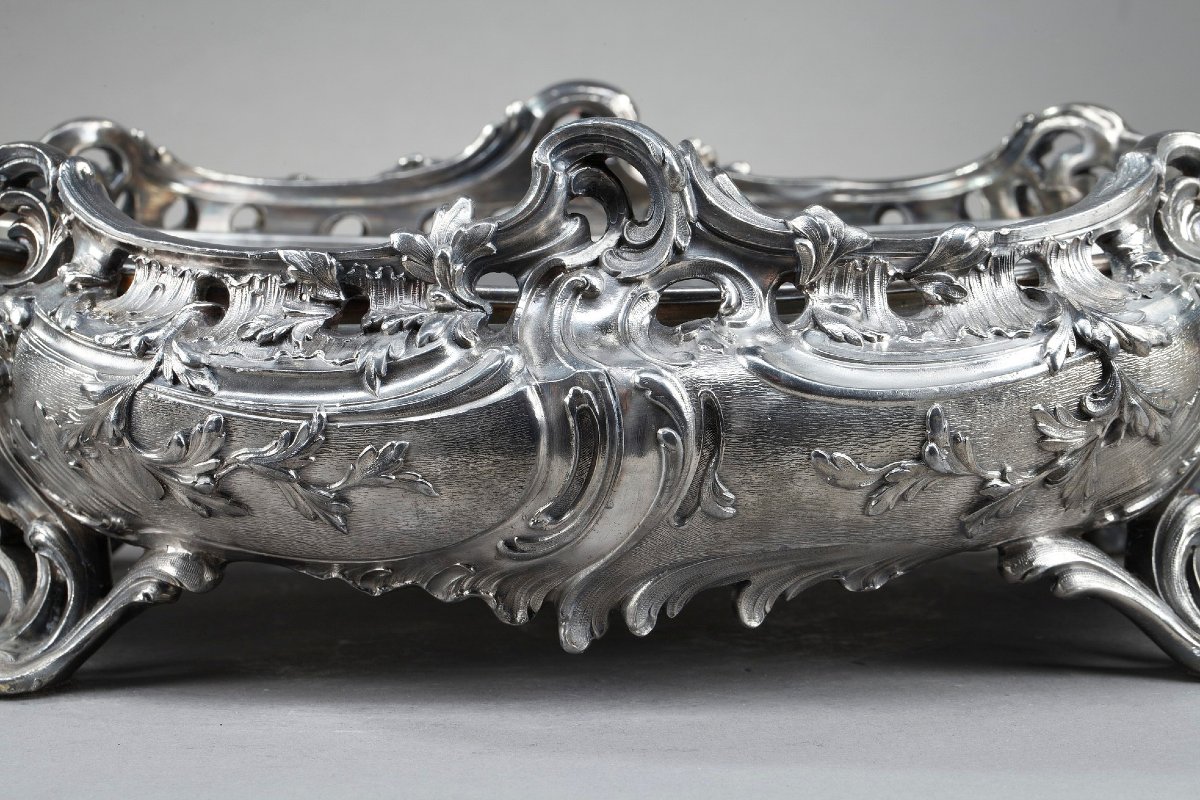 Large Silver-plated Bronze Planter In The Louis XV Style, 19th Century-photo-4