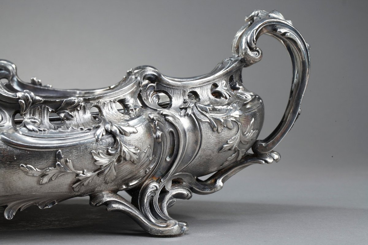 Large Silver-plated Bronze Planter In The Louis XV Style, 19th Century-photo-5
