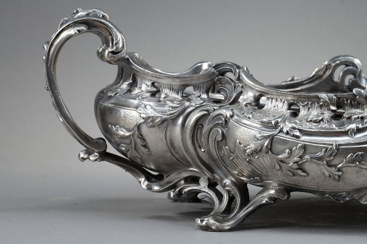 Large Silver-plated Bronze Planter In The Louis XV Style, 19th Century-photo-6