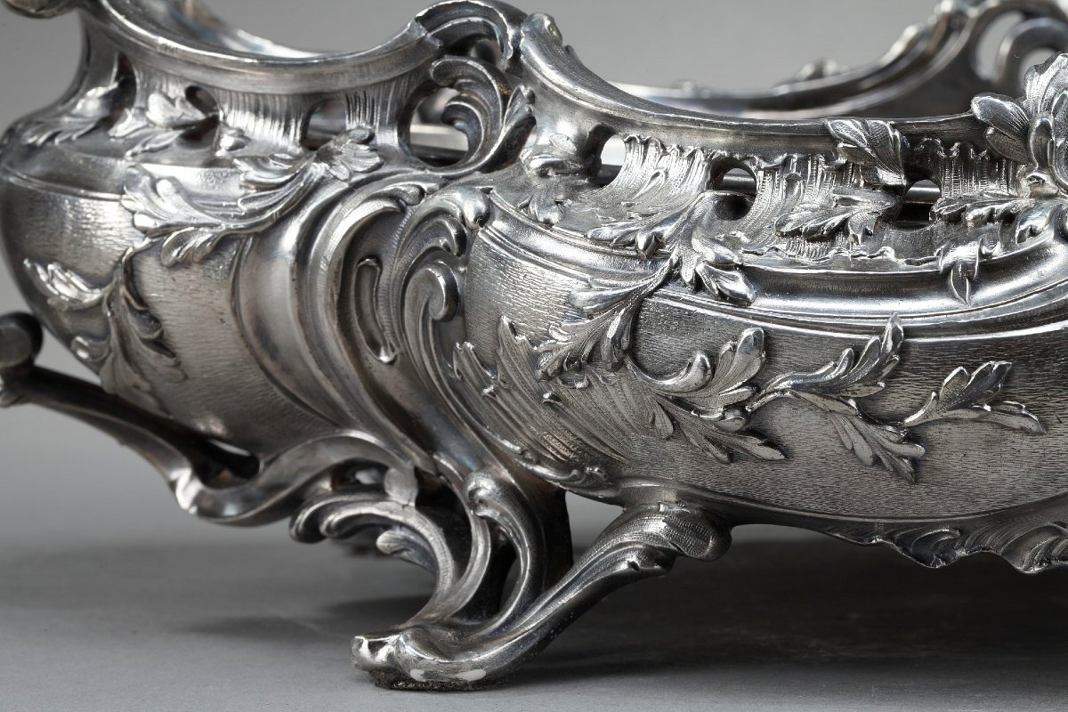 Large Silver-plated Bronze Planter In The Louis XV Style, 19th Century-photo-7