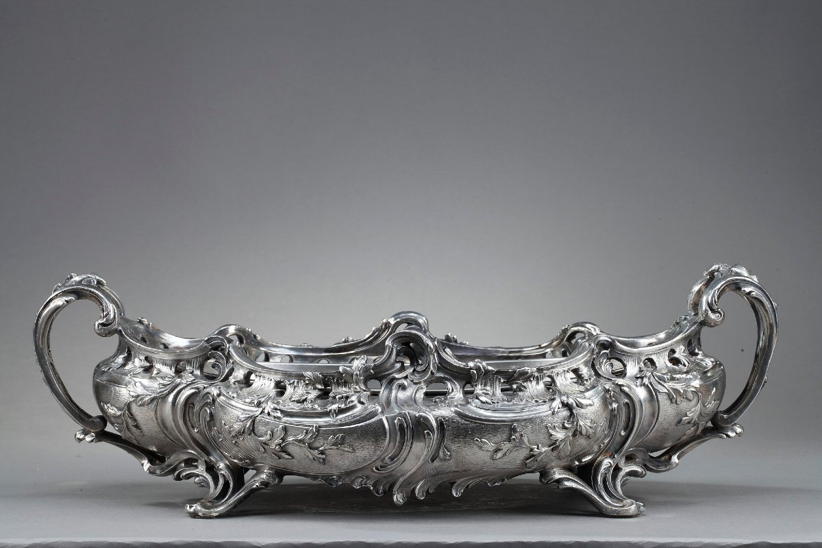 Large Silver-plated Bronze Planter In The Louis XV Style, 19th Century