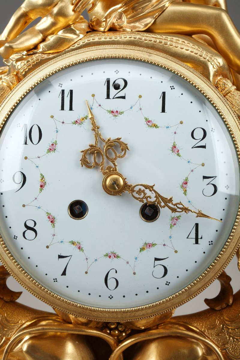 Pendule en bronze doré et marbre blanc de style Louis XVI-photo-2
