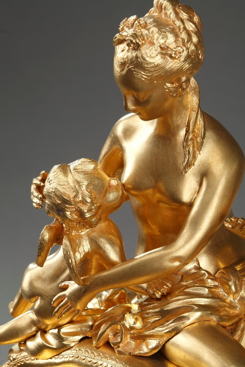 Pendule en bronze doré et marbre blanc de style Louis XVI-photo-6