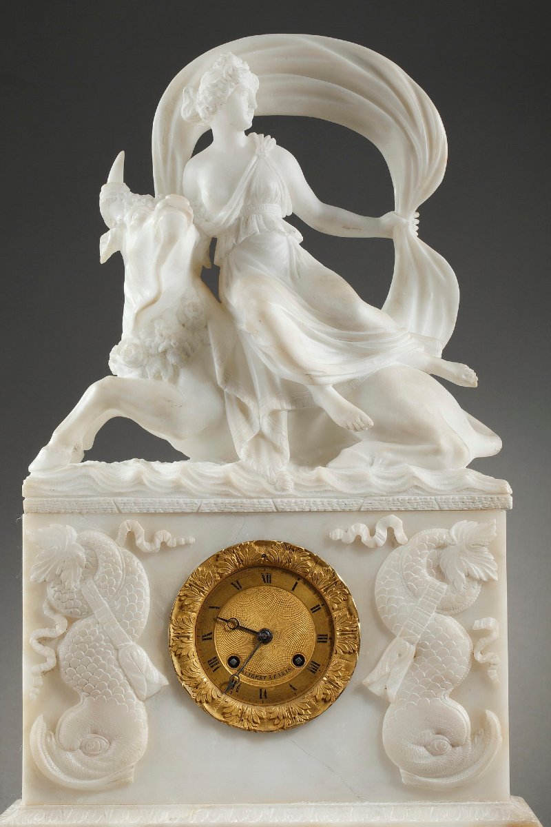 Pendule en albâtre de "L'Enlèvement d'Europe"-photo-1