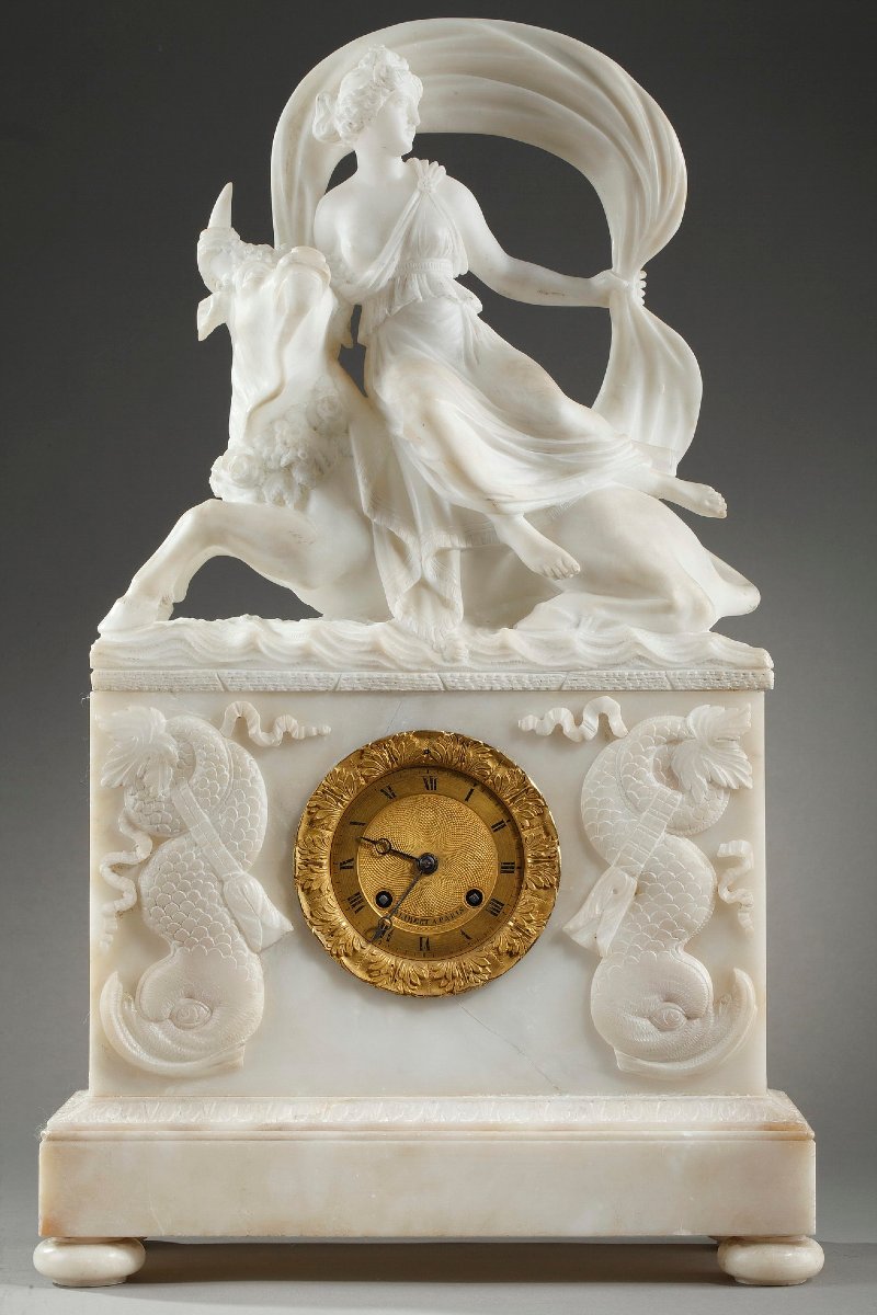 Pendule en albâtre de "L'Enlèvement d'Europe"