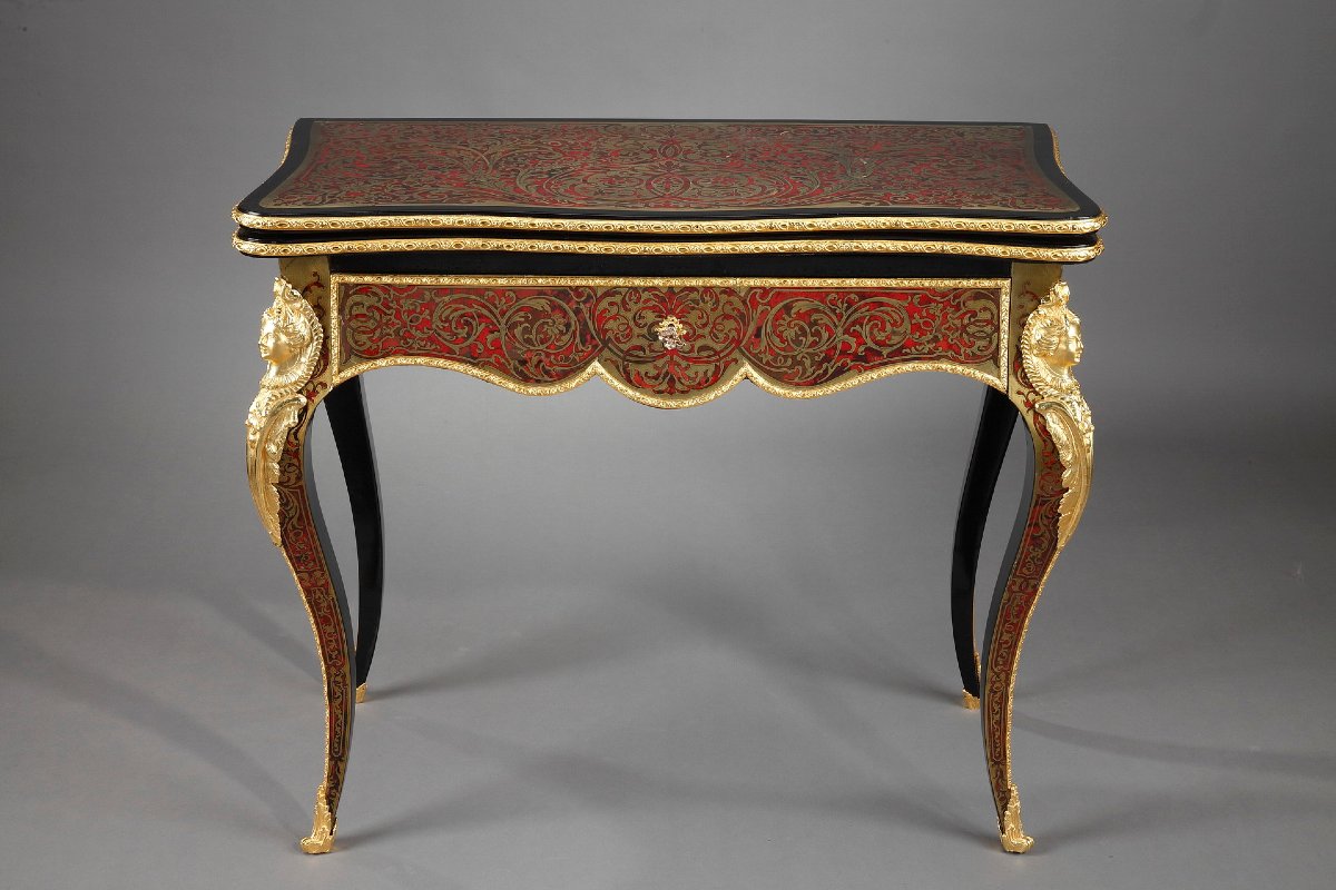 Console-table à jeu en marqueterie Boulle-photo-2