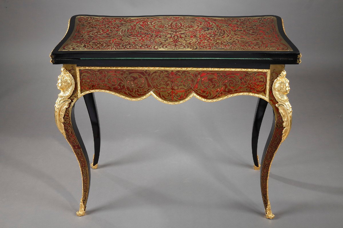 Console-table à jeu en marqueterie Boulle-photo-4