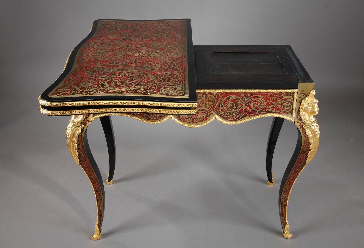 Console-table à jeu en marqueterie Boulle-photo-1