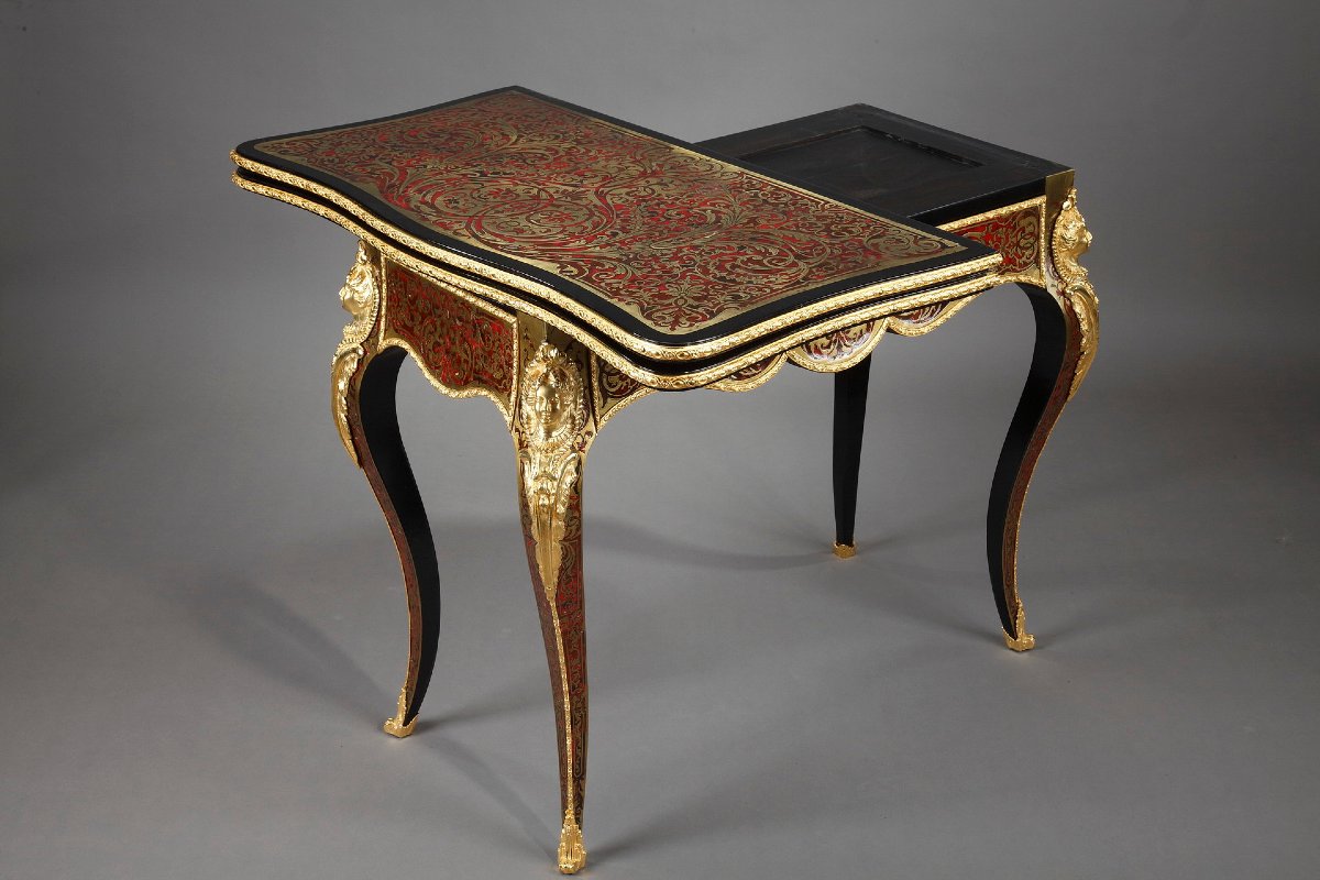 Console-table à jeu en marqueterie Boulle-photo-2