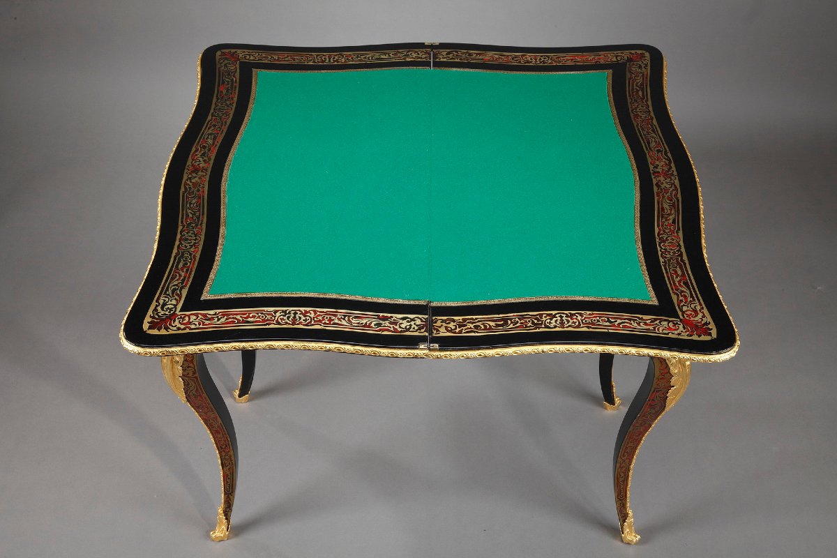 Console-table à jeu en marqueterie Boulle-photo-3