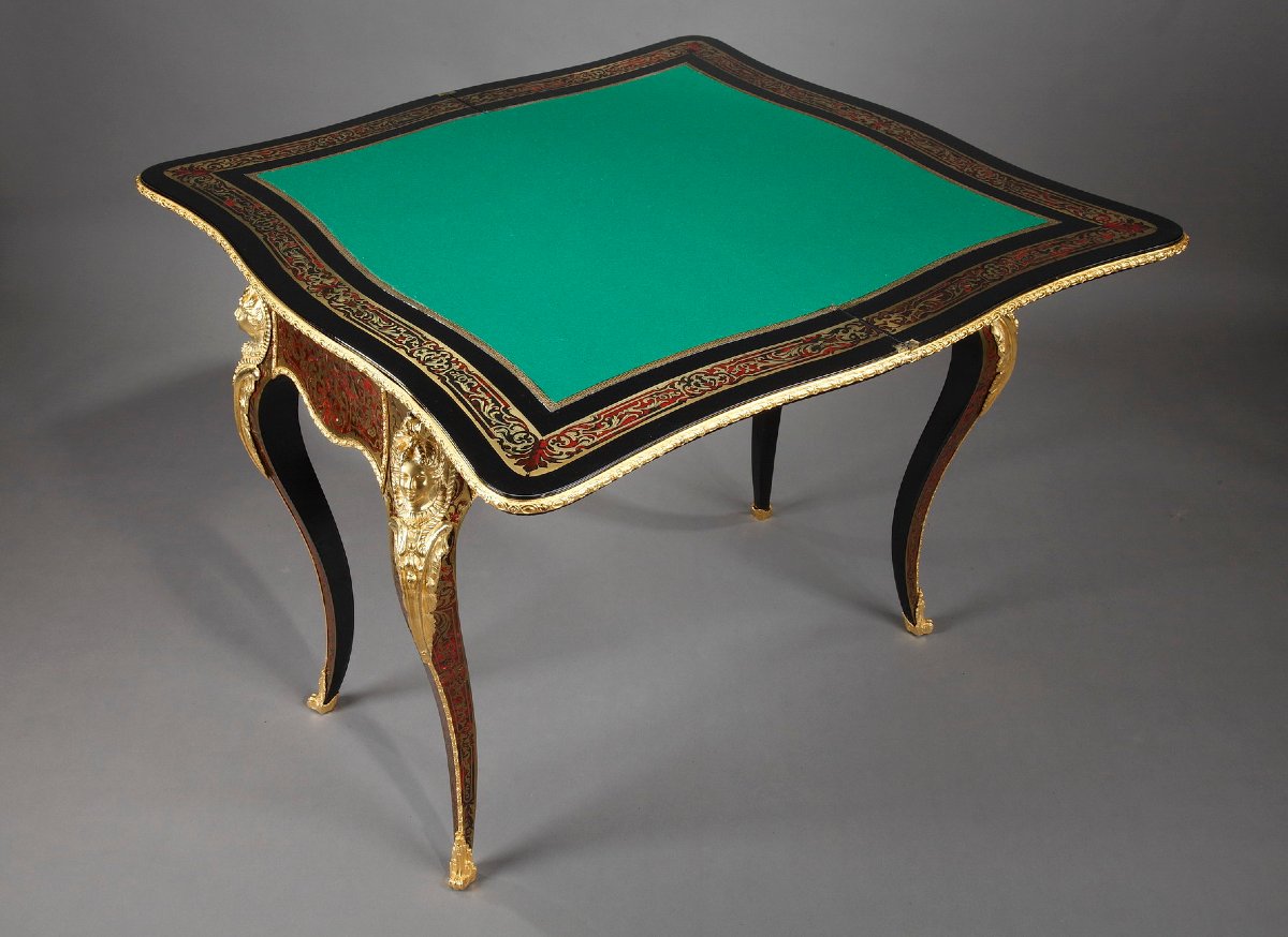 Console-table à jeu en marqueterie Boulle-photo-4