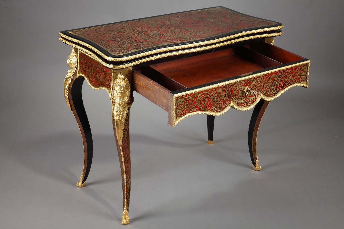 Console-table à jeu en marqueterie Boulle-photo-5