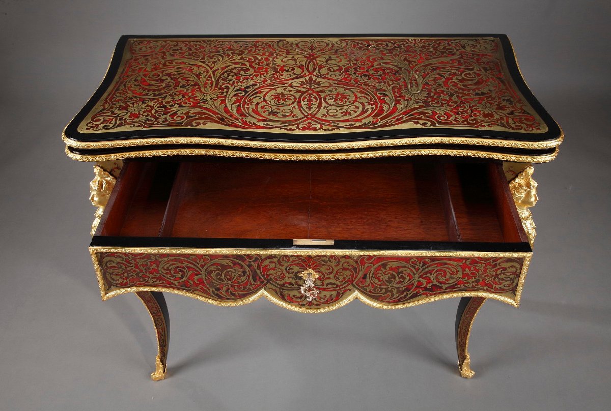 Console-table à jeu en marqueterie Boulle-photo-6