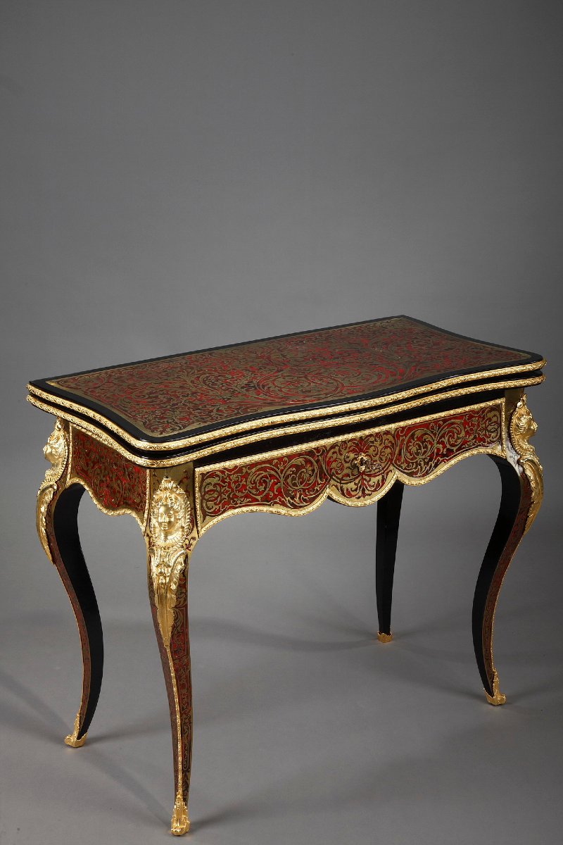 Console-table à jeu en marqueterie Boulle