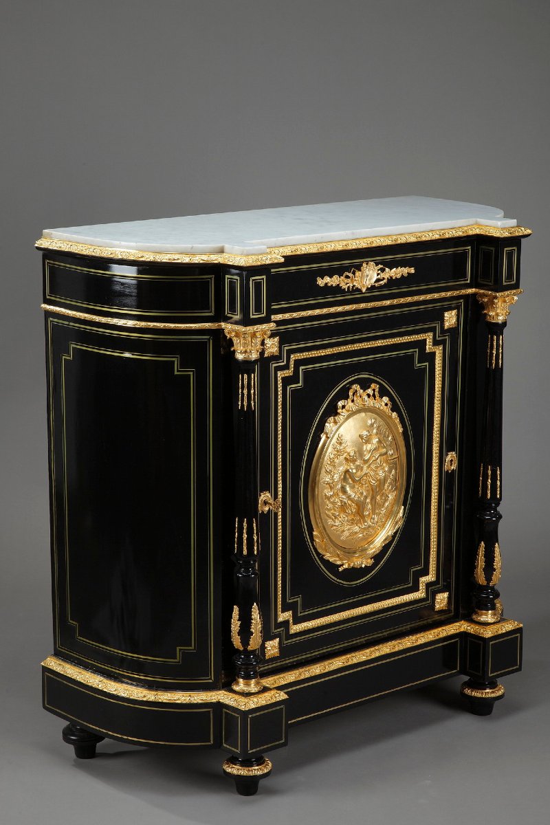 Napoleon III Sideboard In Blackened Wood And Gilded Bronze-photo-3