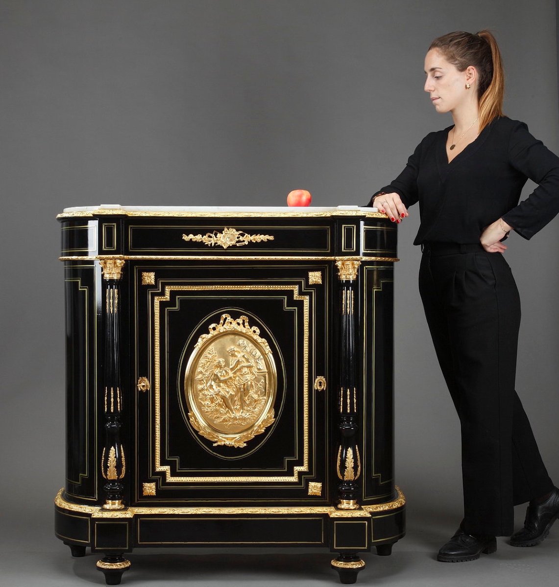 Napoleon III Sideboard In Blackened Wood And Gilded Bronze-photo-1