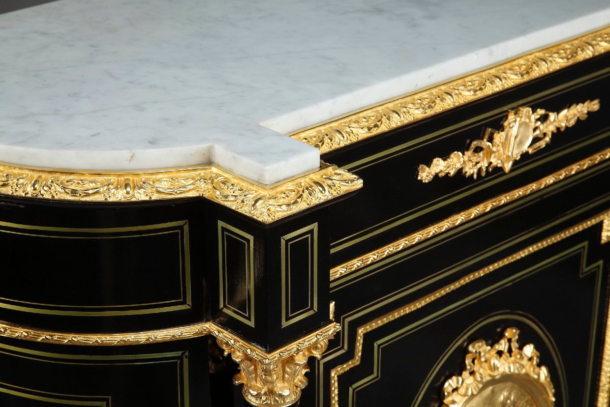 Napoleon III Sideboard In Blackened Wood And Gilded Bronze-photo-4