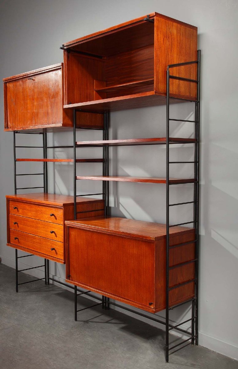 Étagère bibliothèque scandinave en bois des années 1960-photo-5