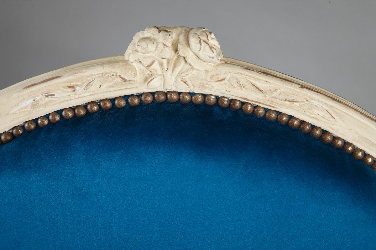 Quatre fauteuils en velours bleu canard d'époque Louis XV-photo-6