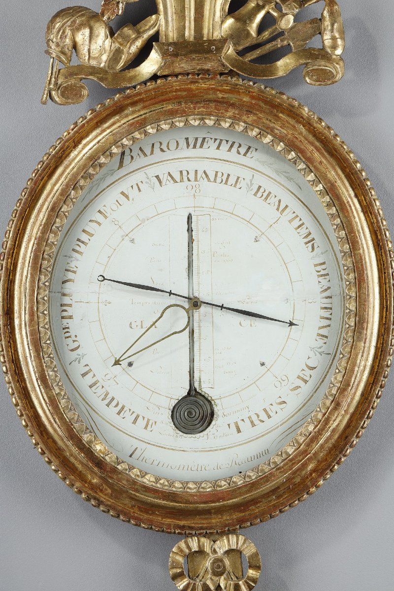 Gilded Wooden Réaumur Barometer-thermometer, Louis XVI Period-photo-2