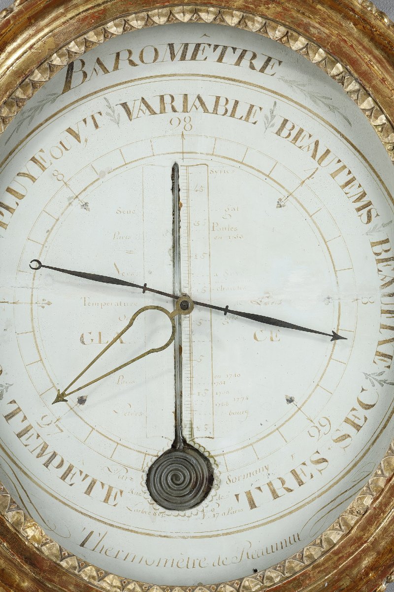 Gilded Wooden Réaumur Barometer-thermometer, Louis XVI Period-photo-3