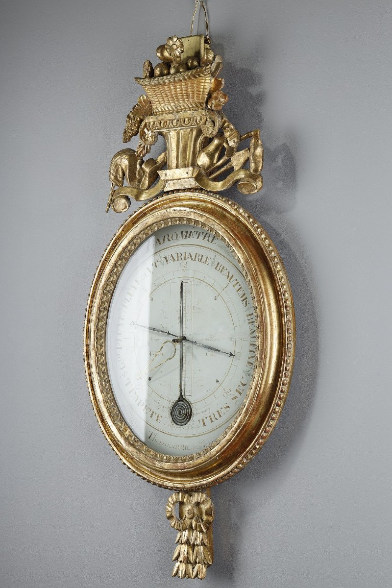 Gilded Wooden Réaumur Barometer-thermometer, Louis XVI Period-photo-4