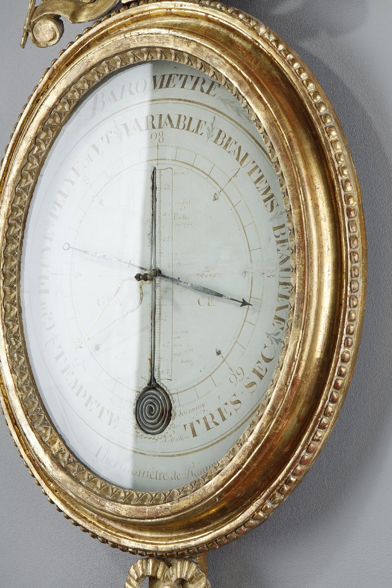 Gilded Wooden Réaumur Barometer-thermometer, Louis XVI Period-photo-1