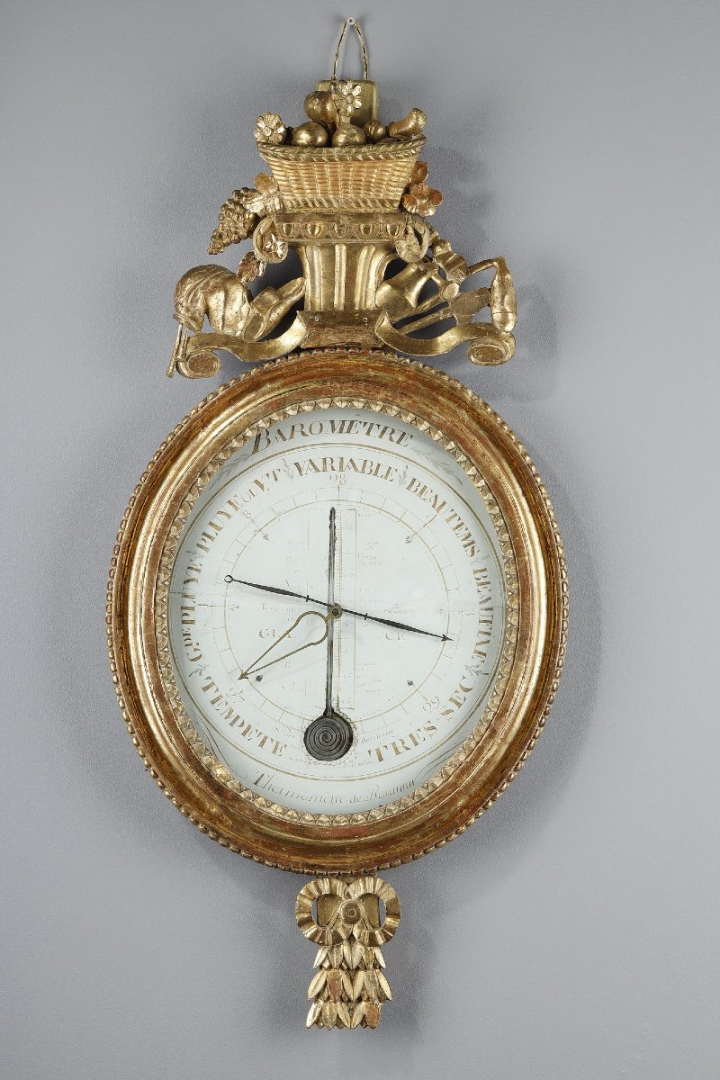 Gilded Wooden Réaumur Barometer-thermometer, Louis XVI Period
