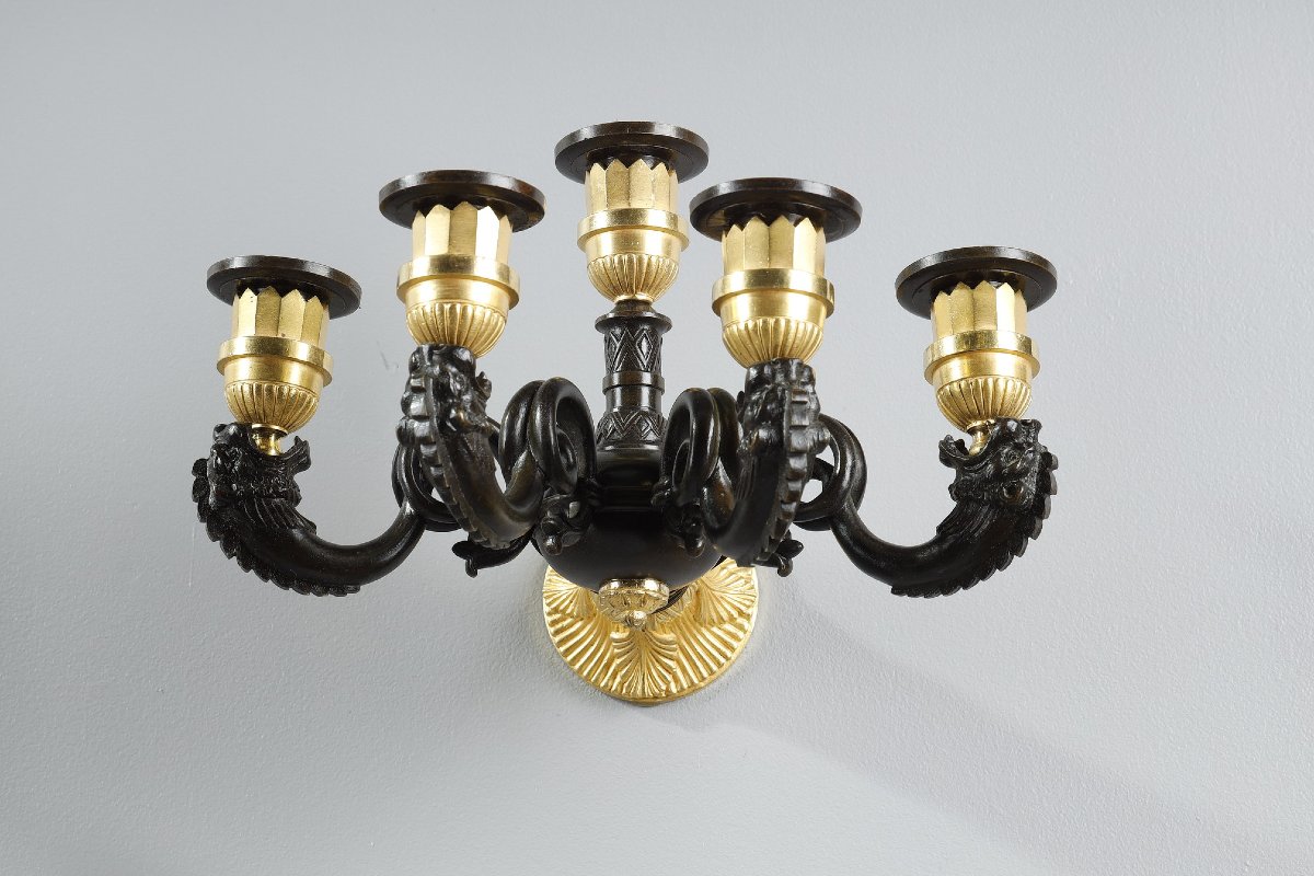 Paires d'appliques d'époque restauration en bronze-photo-3