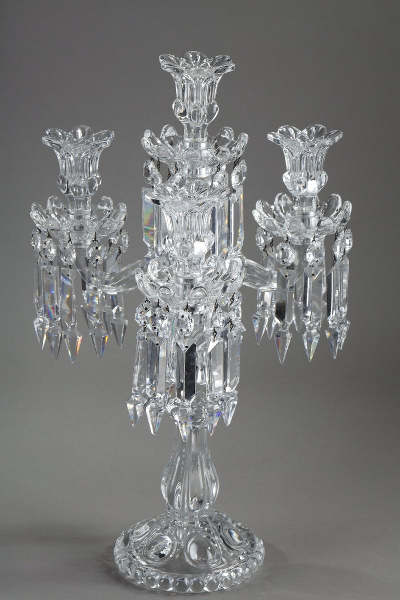 Pair Of Baccarat Crystal Chandeliers With Four Light Arms-photo-4