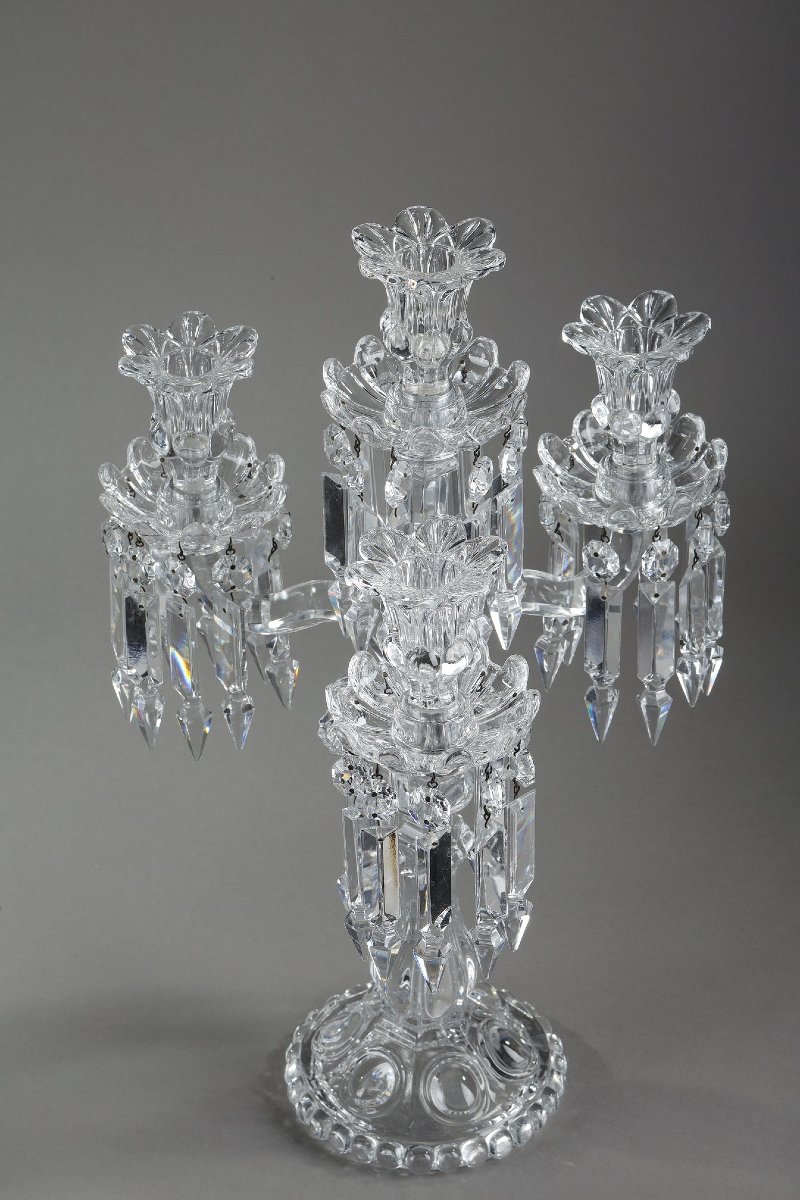 Pair Of Baccarat Crystal Chandeliers With Four Light Arms-photo-1