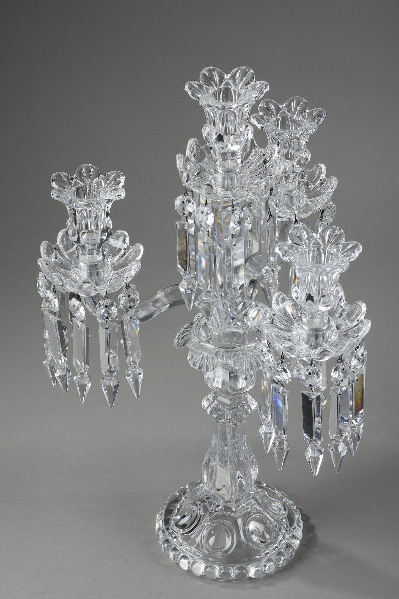 Pair Of Baccarat Crystal Chandeliers With Four Light Arms-photo-2