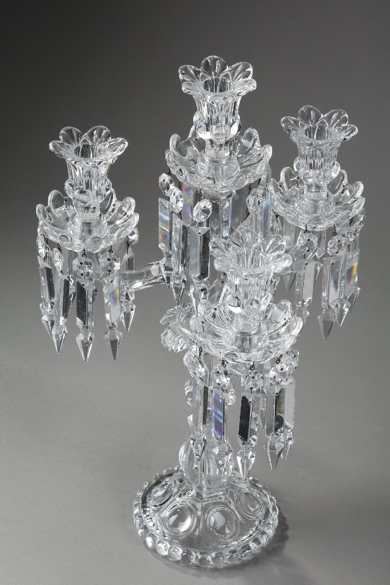 Pair Of Baccarat Crystal Chandeliers With Four Light Arms-photo-3
