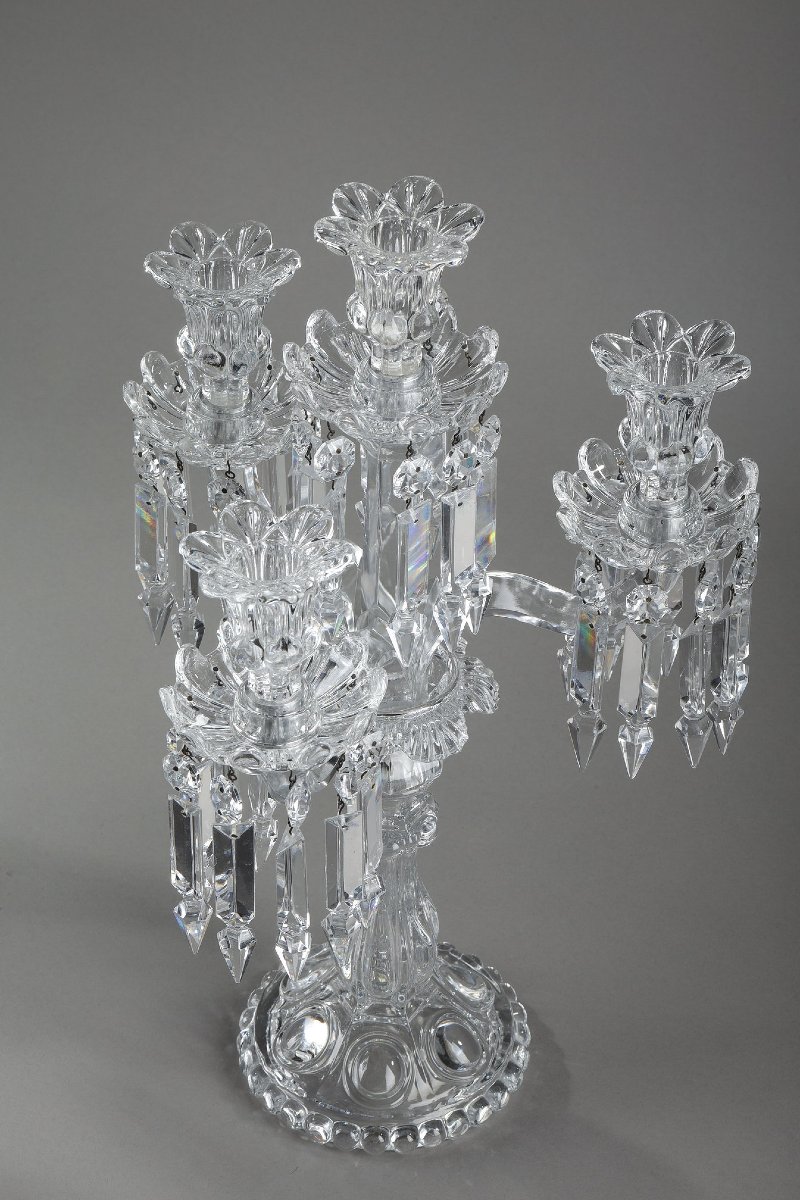 Pair Of Baccarat Crystal Chandeliers With Four Light Arms-photo-4