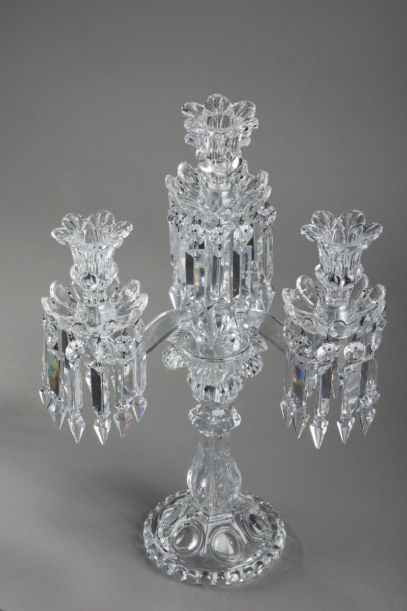Pair Of Baccarat Crystal Chandeliers With Four Light Arms-photo-5