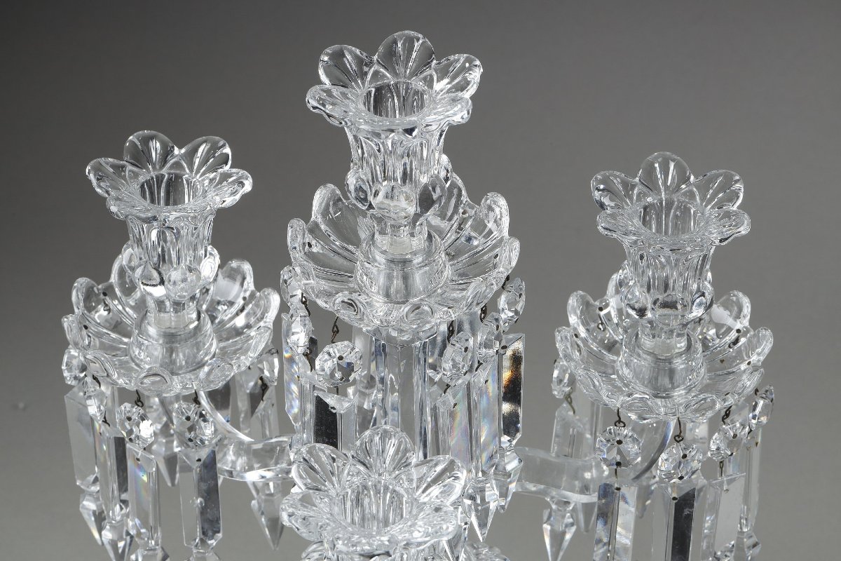 Pair Of Baccarat Crystal Chandeliers With Four Light Arms-photo-7