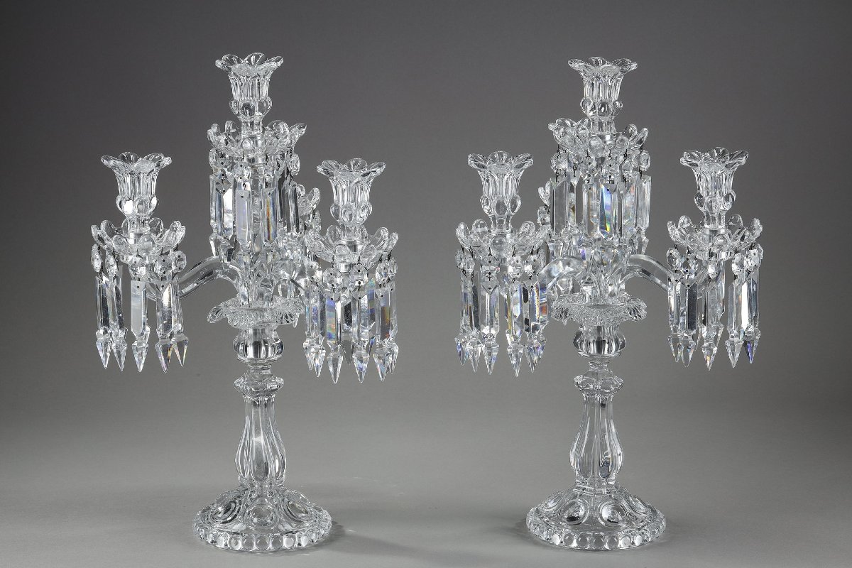 Pair Of Baccarat Crystal Chandeliers With Four Light Arms