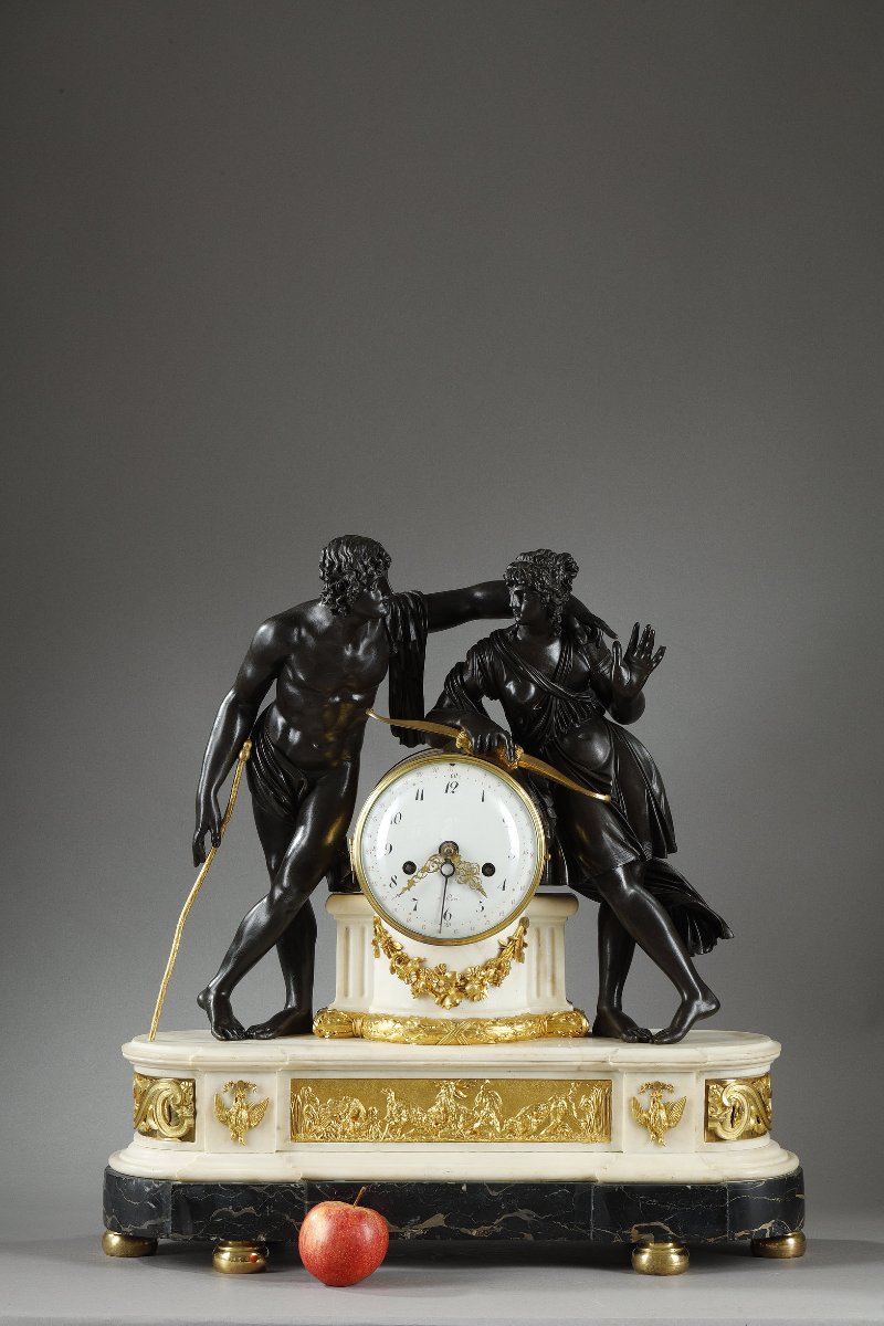 Pendule Diane Chasseresse et Actéon, d'époque Louis XVI-photo-2