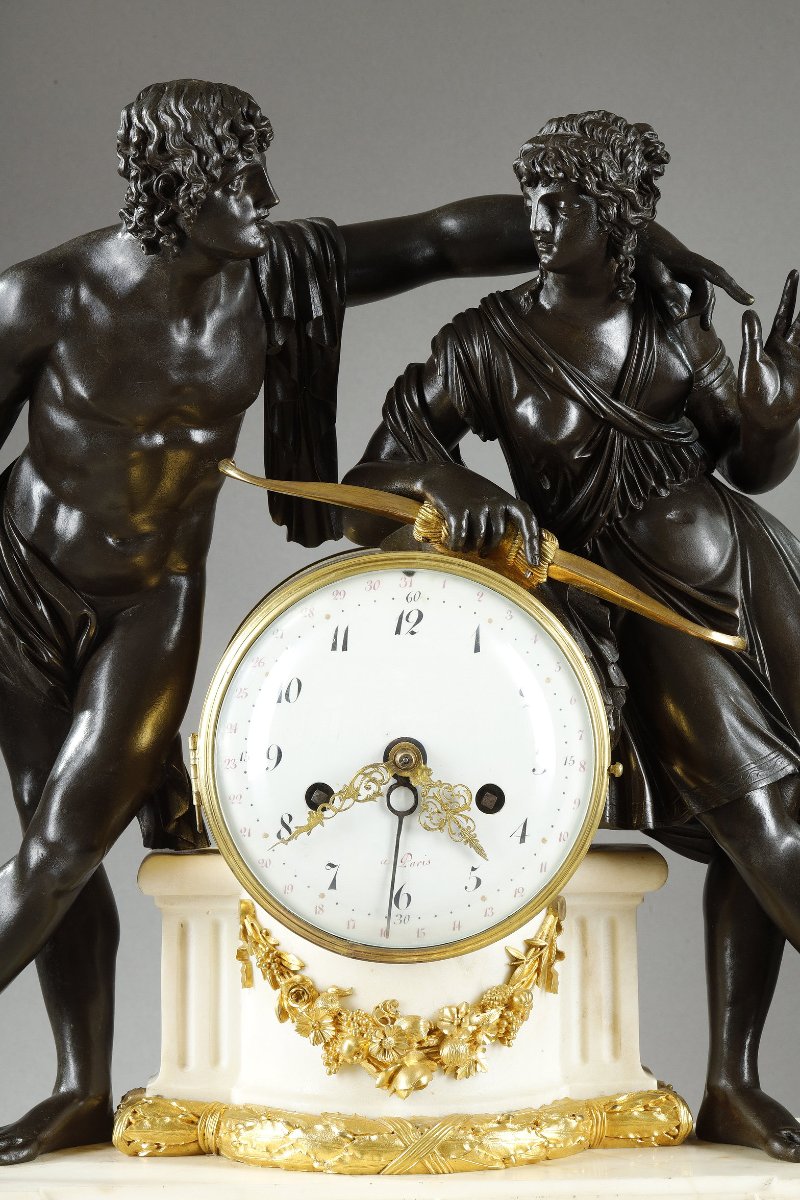 Pendule Diane Chasseresse et Actéon, d'époque Louis XVI-photo-1