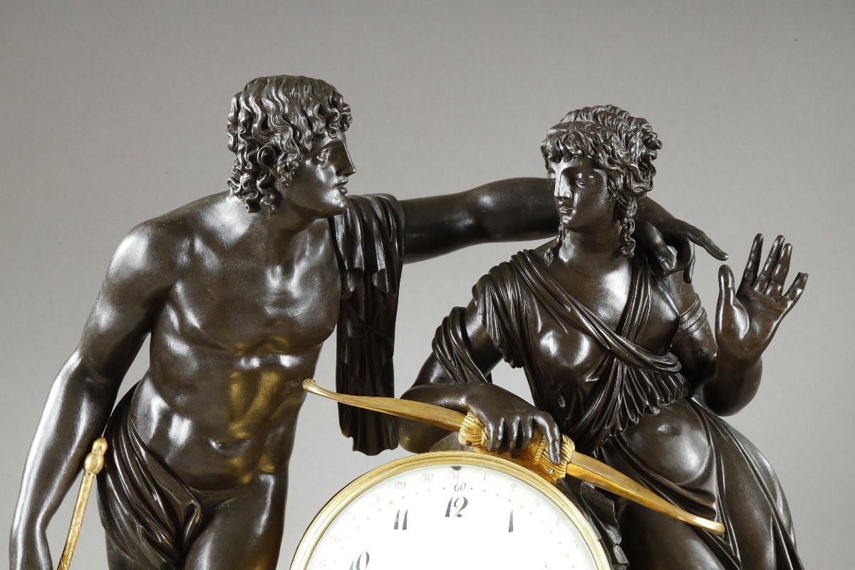 Pendule Diane Chasseresse et Actéon, d'époque Louis XVI-photo-4