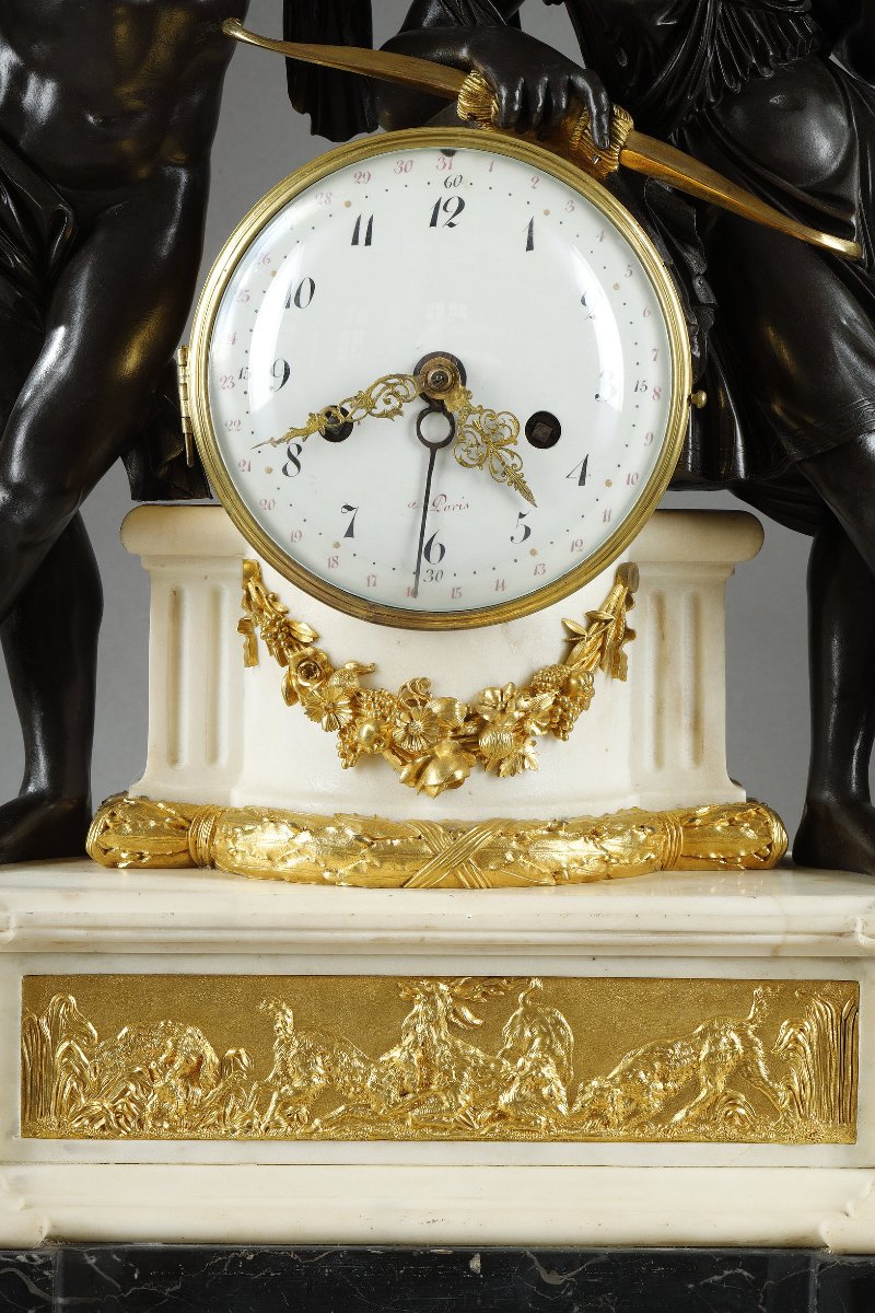 Pendule Diane Chasseresse et Actéon, d'époque Louis XVI-photo-5