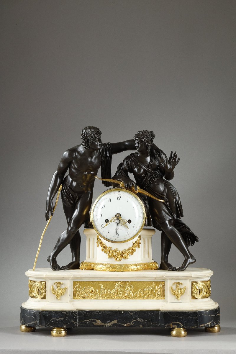 Pendule Diane Chasseresse et Actéon, d'époque Louis XVI