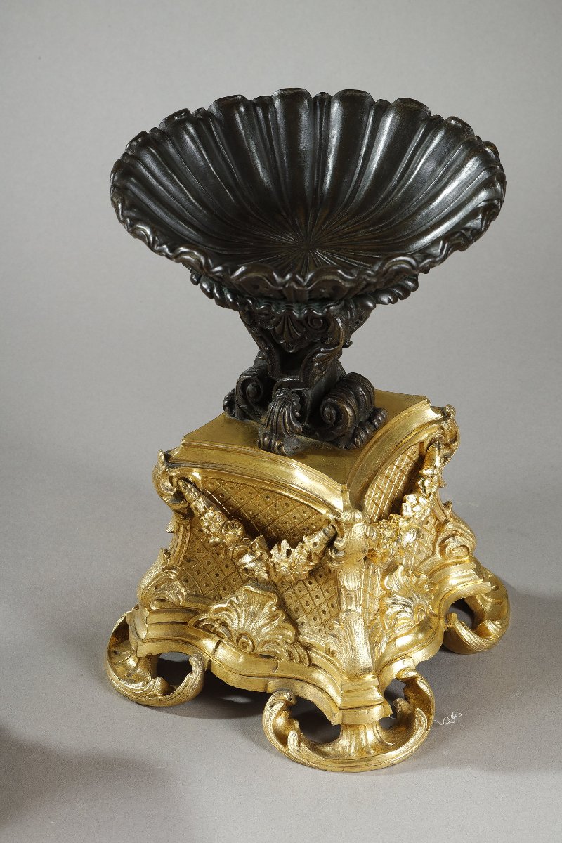 Paire de coupes en bronze doré et patiné, XIXème siècle -photo-3