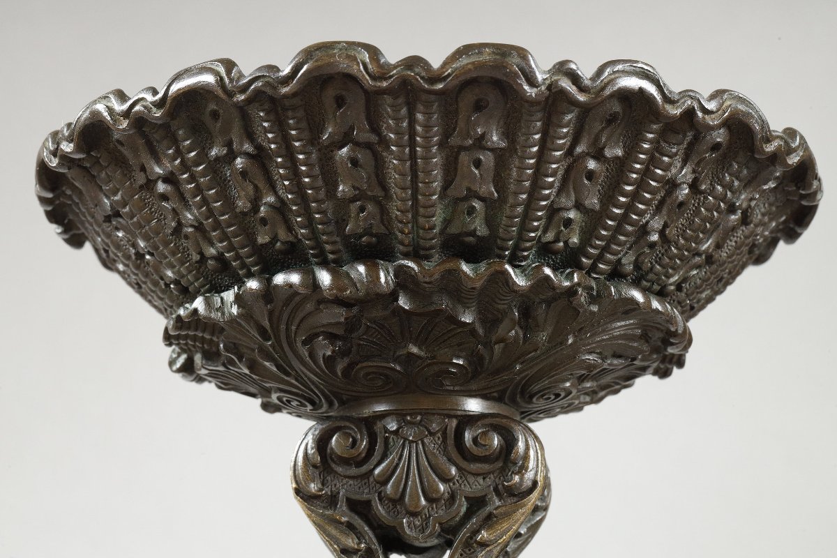Paire de coupes en bronze doré et patiné, XIXème siècle -photo-6