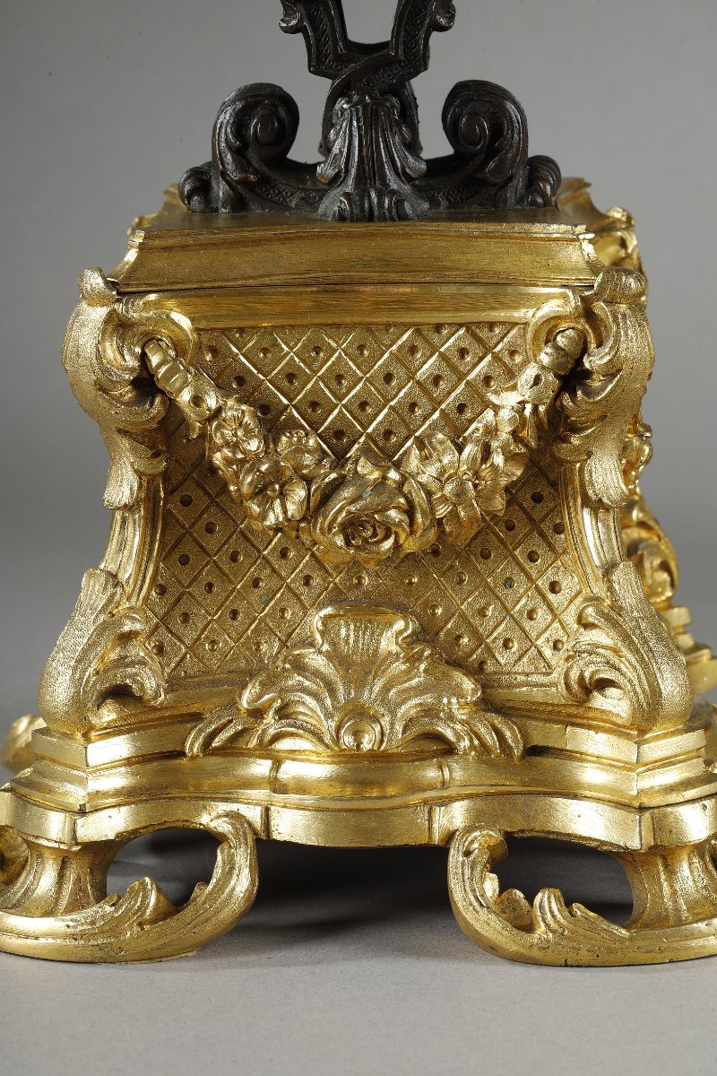 Paire de coupes en bronze doré et patiné, XIXème siècle -photo-8