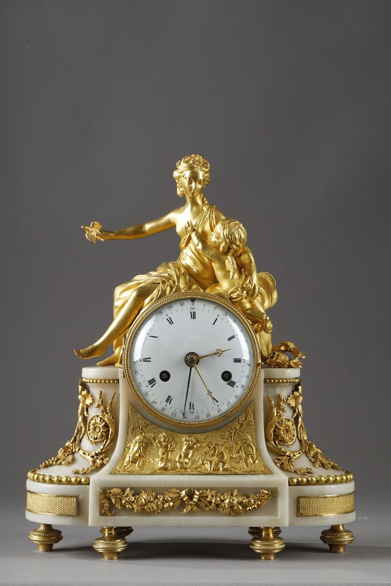 Importante pendule à quantième d’époque Louis XVI, de Vénus et Amour, France, vers 1785
