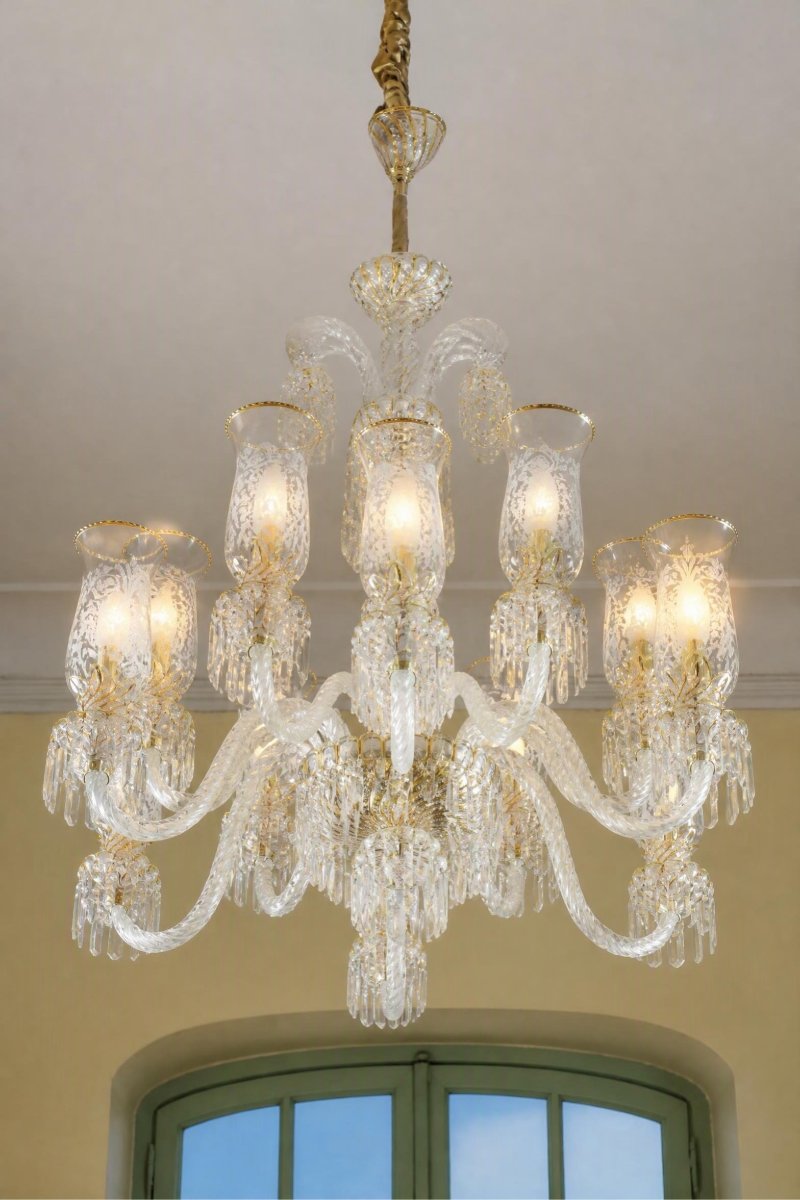 Murano Glass Chandelier With Gold Accents-photo-2