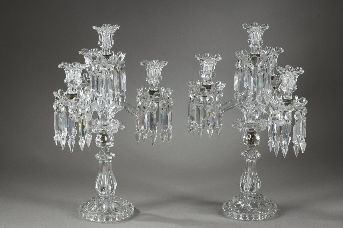 Pair Of Four-light Baccarat Candelabras Made Of Molded Crystal-photo-3