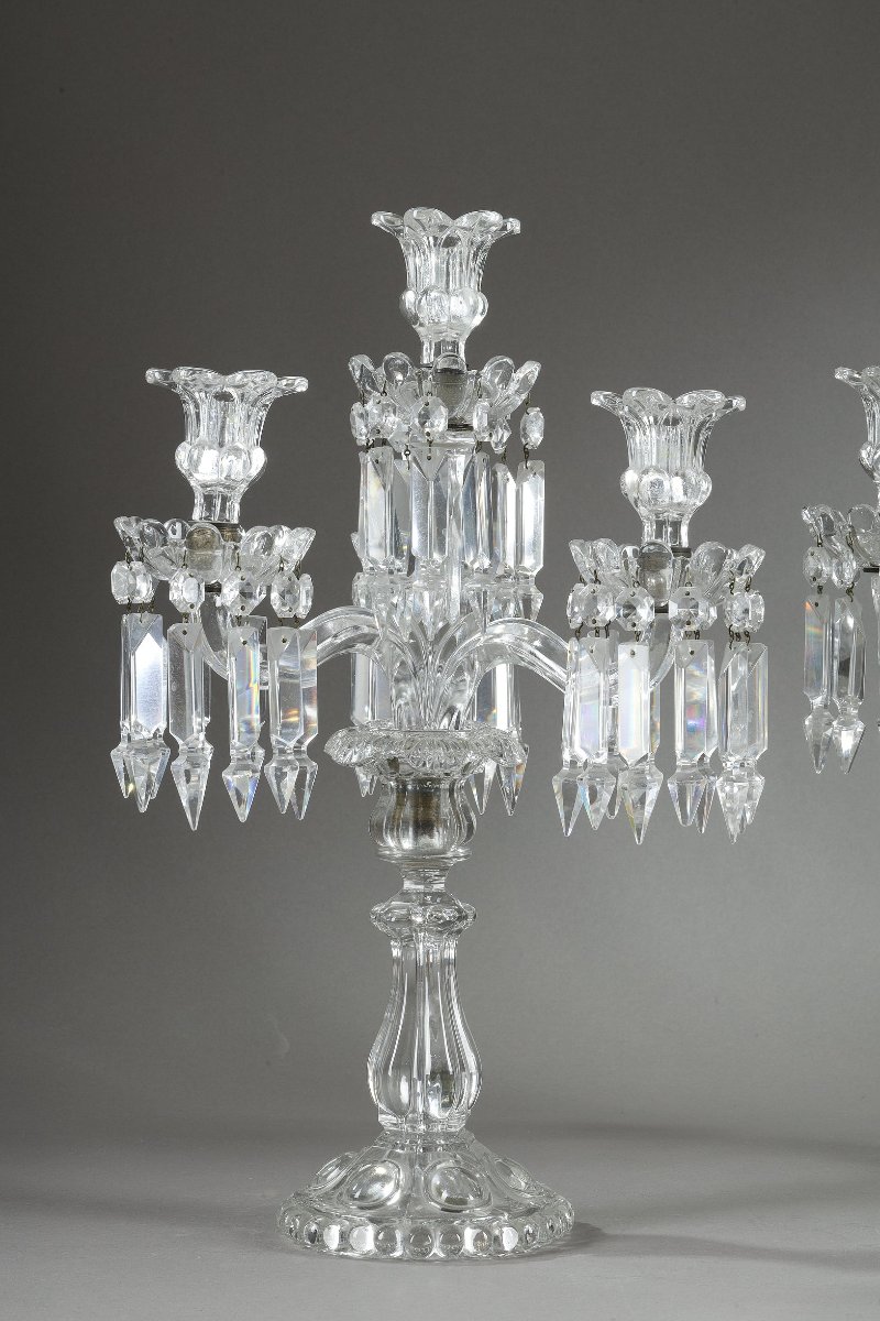Pair Of Four-light Baccarat Candelabras Made Of Molded Crystal-photo-4